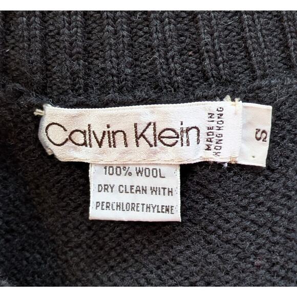 VTG Calvin Klein Wool Sweater Small Black Short Sleeve Chunky Knit Thick Retro - Picture 9 of 9
